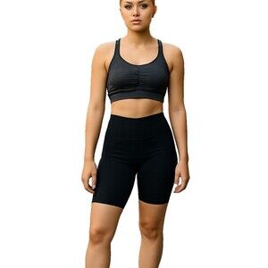 Mondetta Womens Small Black Biker Short High Rise Ribbed Moisture Wicking Active
